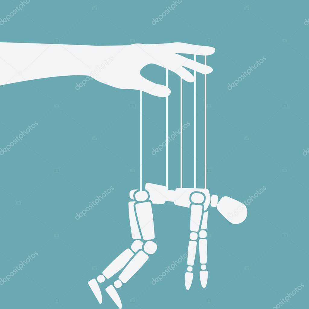 Puppet marionette on ropes. Chronic fatigue syndrome concept