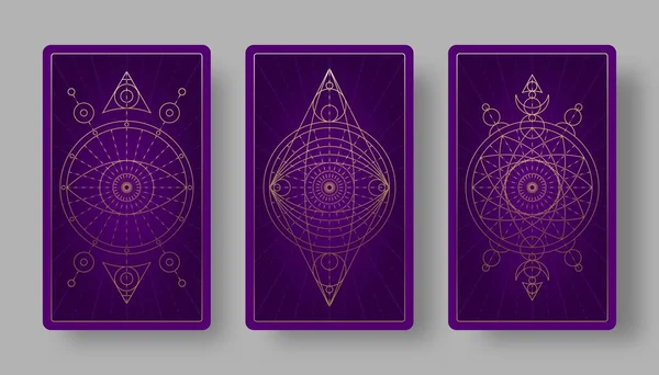 Tarot cards back set with mystical symbols. — Stock Vector