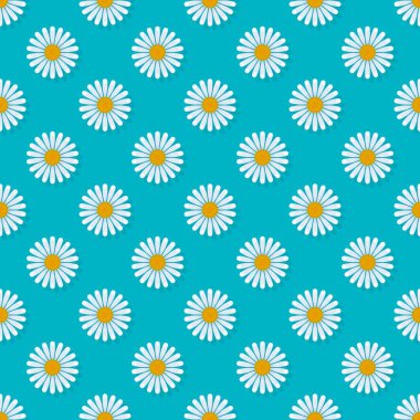 Mavi arkaplandaki papatyalar pürüzsüz desen