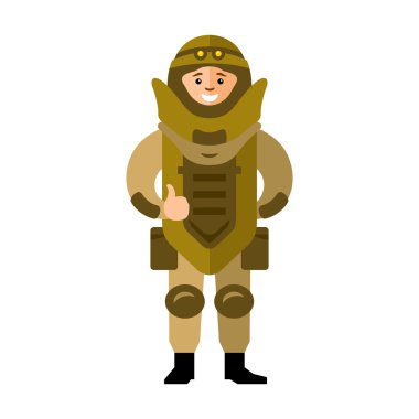 Vector Demolitions. Man in Bomb suit. Flat style colorful Cartoon illustration. clipart