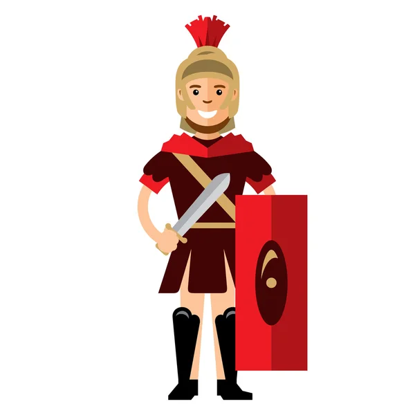 Guerreiro Vector Espartano. Estilo plano colorido Desenhos animados ilustração . —  Vetores de Stock