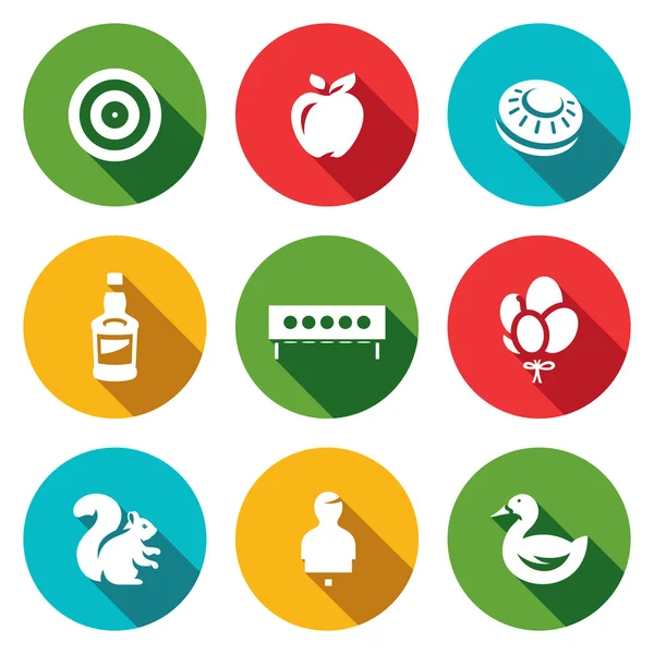 Vector Set van Target iconen. Boogschieten, Apple, plaat voor bench schieten, fles, biatlon, ballonnen, eekhoorn, mensbeeld, eend. — Stockvector