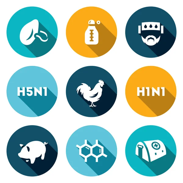Vector Set of Virus Icons. Respiratory, Thermometer, Sick, Temperature, Avian and Swine Flu, Cells, Hospital. — Stock Vector