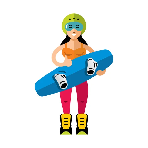 Vector Wakeboarding Woman. Estilo plano colorido ilustración de dibujos animados . — Vector de stock