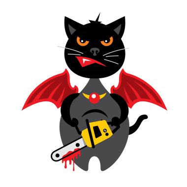 Vektör Cadılar Bayramı çılgın siyah kedi karikatür çizim.