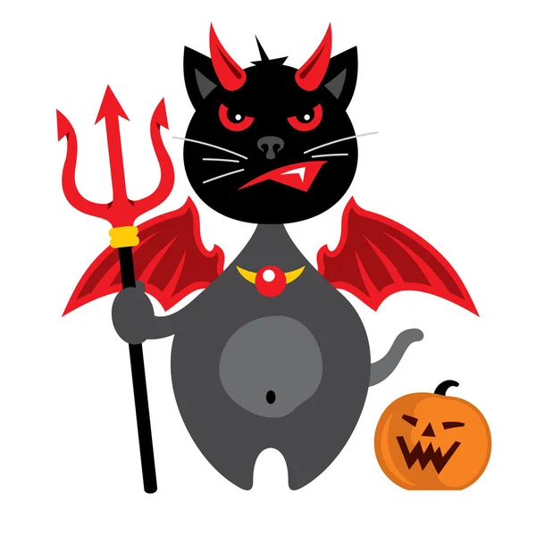 Vektorillustration Halloween galna svart katt tecknad. — Stock vektor