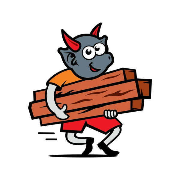 Vector Damn carries firewood Cartoon Illustration. — Stock Vector