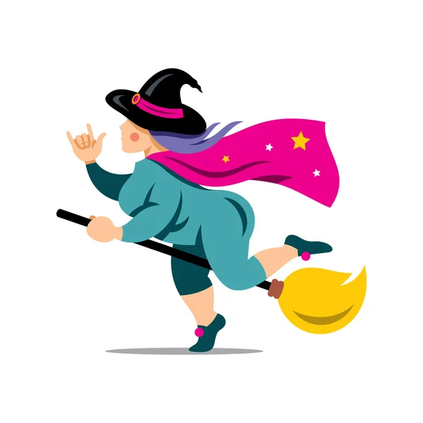 Vector Halloween Witch on a broomstick Cartoon Illustration. — ストックベクタ