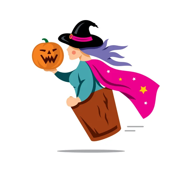 Vector Halloween Witch with pumpkin Cartoon Illustration. — Stock vektor