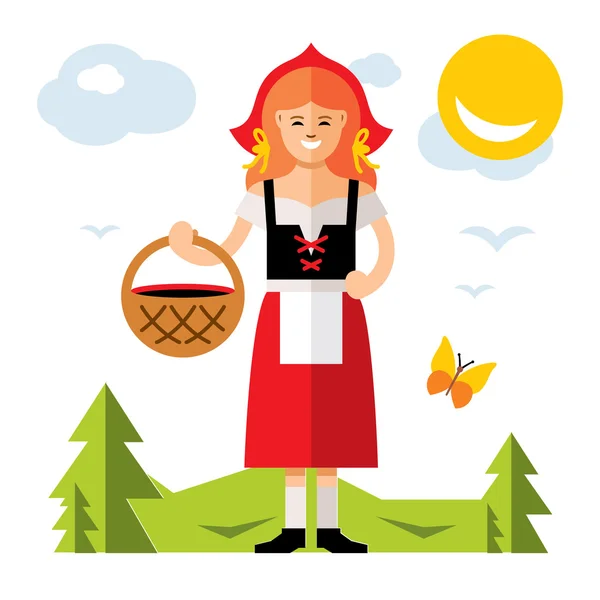 Vector Little Red Riding Hood Cartoon Illustration. — Διανυσματικό Αρχείο