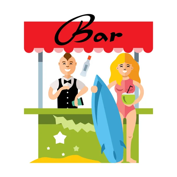 Bar Vector Beach. Estilo plano colorido Desenhos animados ilustração . —  Vetores de Stock
