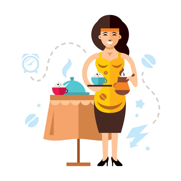 Vector Girl and coffee. Flat style colorful Cartoon illustration. — Stock Vector