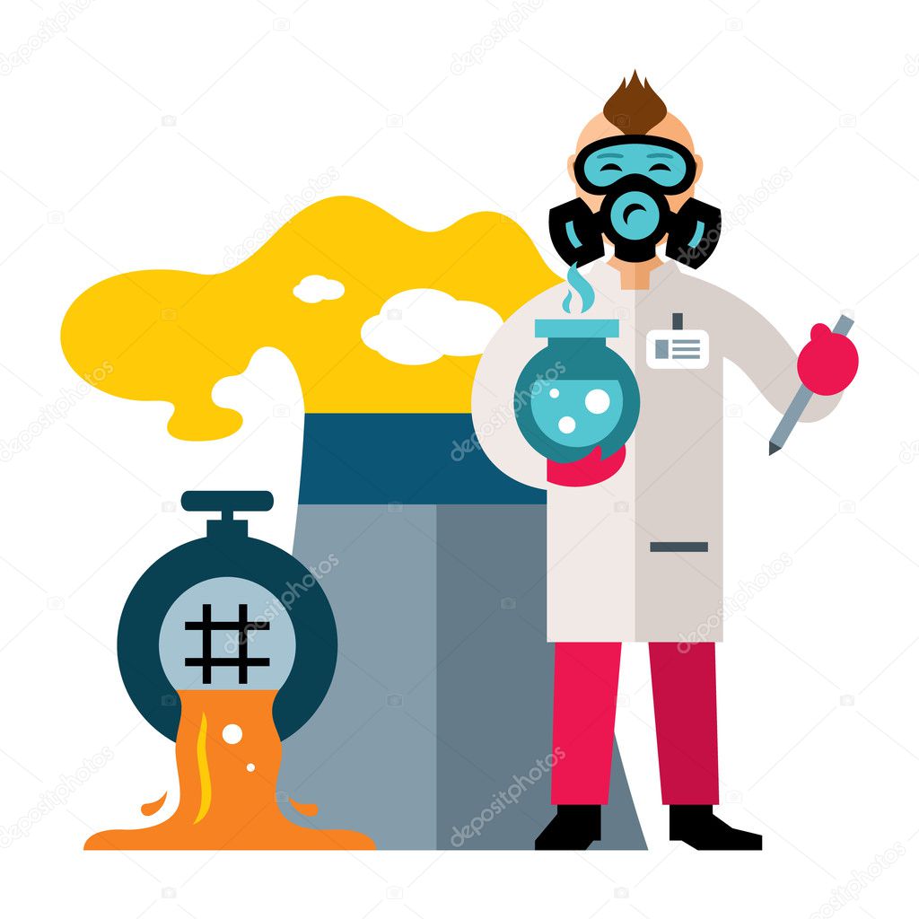 Ecology. Control of environmental pollution. Flat style colorful Vector Cartoon illustration.
