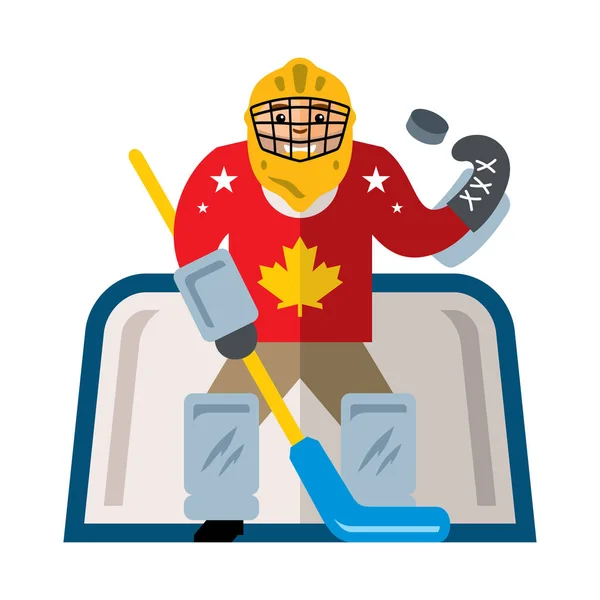Eishockeytorwart. flachen Stil bunte Cartoon-Illustration. — Stockvektor
