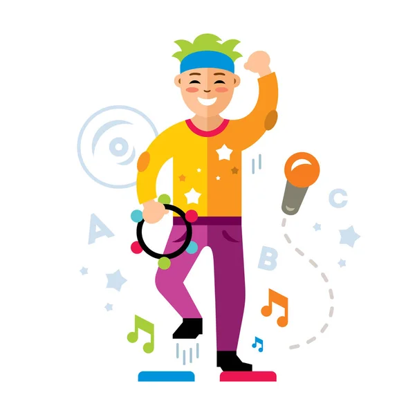 Man in karaoke club. Vlakke stijl kleurrijke Vector Cartoon afbeelding — Stockvector