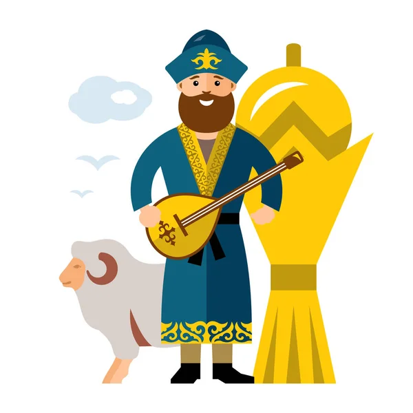 Vektör kazak adam tarihsel kıyafetler. Kazakistan. Düz stil renkli karikatür resimde — Stok Vektör