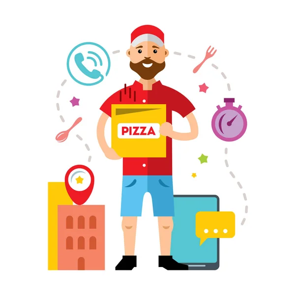 stock vector Vector Pizza Delivery. Flat style colorful Cartoon illustration.