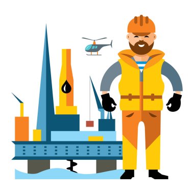 Vektör deniz Petrol Rig Delme platformu ve söyledi. Düz stil renkli karikatür resimde.