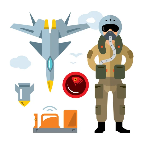 व्हेक्टर एअर फोर्स पायलट. फ्लॅट शैली रंगीत कार्टून स्पष्टीकरण . — स्टॉक व्हेक्टर