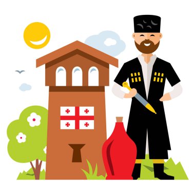 Vektör Georgia Concept. Düz stil renkli karikatür resimde.