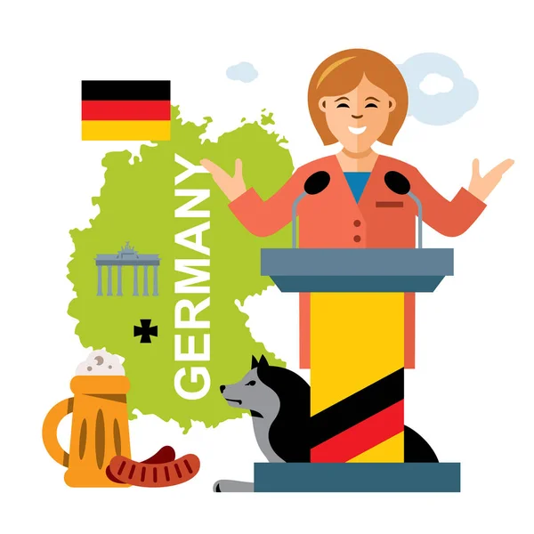 Vector German policy. Woman politician. Flat style colorful Cartoon illustration. — Stock Vector