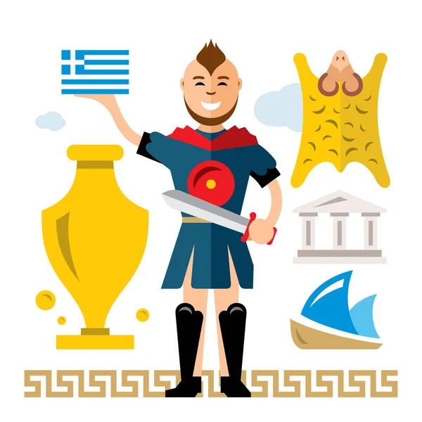 Vector Greece Concept. Estilo plano colorido ilustración de dibujos animados . — Archivo Imágenes Vectoriales