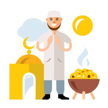 Vektör İslam dua. Düz stil renkli karikatür resimde.