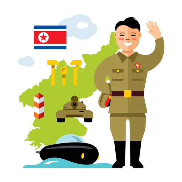 Concept vectoriel Corée du Nord. Illustration de bande dessinée colorée de style plat . — Image vectorielle