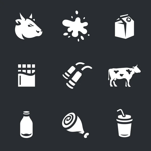 Conjunto vetorial de ícones de vaca e leite . —  Vetores de Stock
