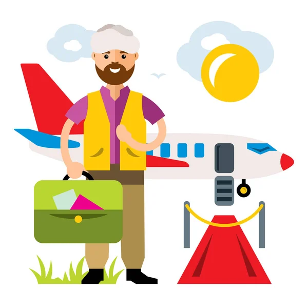 Aeroporto de Vector. A aterrar no voo. Estilo plano colorido Desenhos animados ilustração . — Vetor de Stock