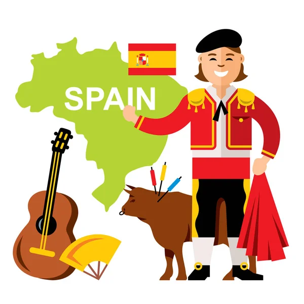 Vector Travel Concept España. Estilo plano colorido ilustración de dibujos animados . — Archivo Imágenes Vectoriales