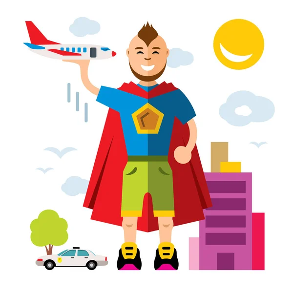 Vector City Superhero. Flat style colorful Cartoon illustration. — Stock Vector