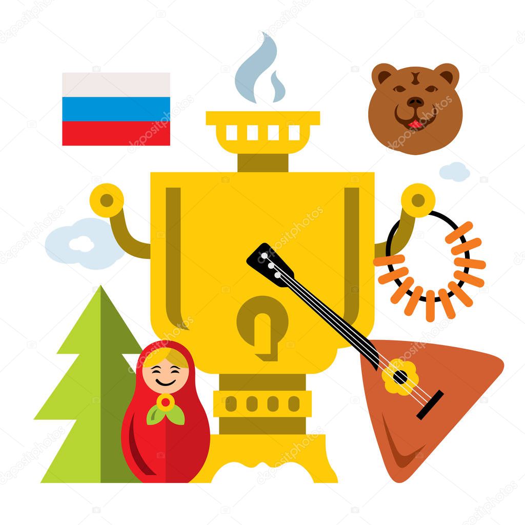 Vector Symbols of Russia. Flat style colorful Cartoon illustration.