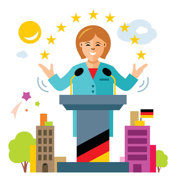 Vector German policy. Woman politician. Flat style colorful Cartoon illustration.