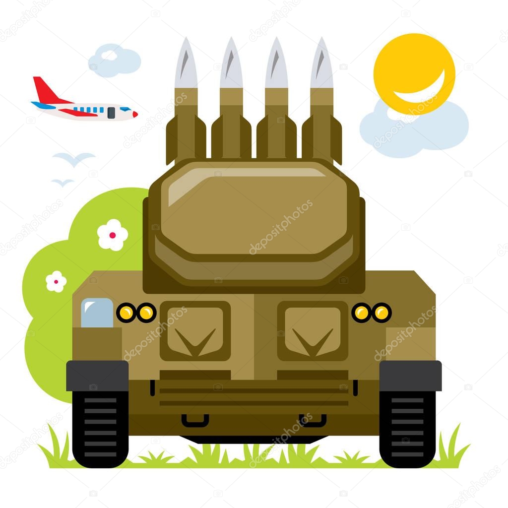 Vector Anti-aircraft missile system. Flat style colorful Cartoon illustration.