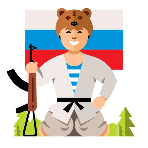 Vektör Rus askeri mizah kavramı. Düz stil renkli karikatür resimde. — Stok Vektör