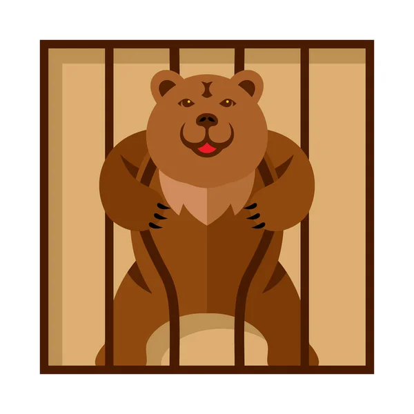 Vektor medvěda v kleci v Zoo. Strong děsivé divoké zvíře v zajetí. Plochý barevný kreslený obrázek. — Stockový vektor