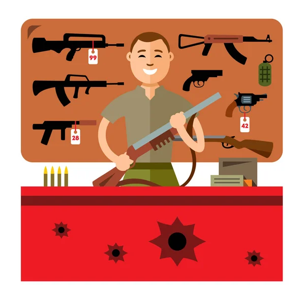 Vector Gun Shop. Flat style colorful Cartoon illustration. — Stock Vector