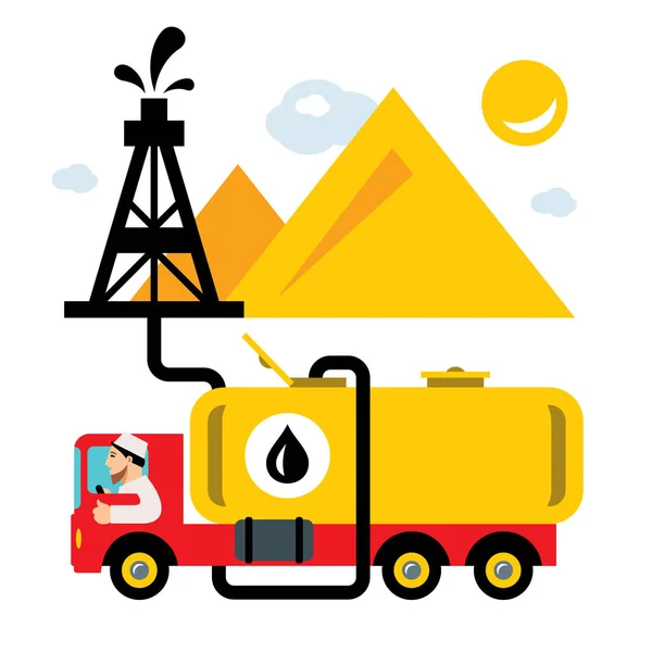 Vector Indústria Petrolífera Árabe. Veículos de entrega. Estilo plano colorido Desenhos animados ilustração . —  Vetores de Stock
