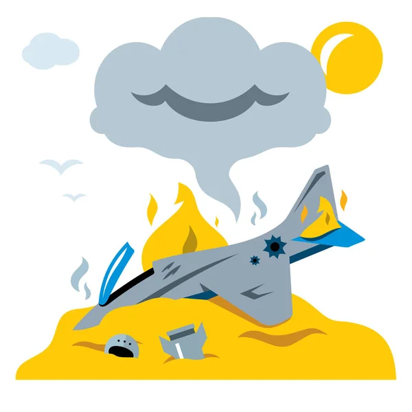 Vector Fighter crash. Estilo plano colorido Desenhos animados ilustração . —  Vetores de Stock