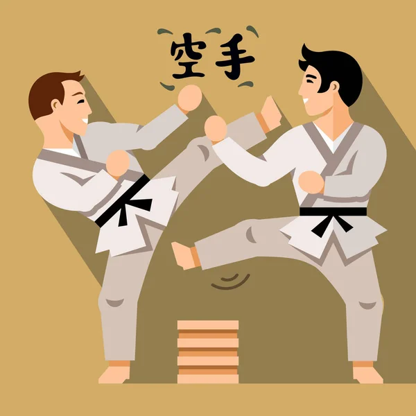 Vektör Karate dövüş. Düz stil renkli karikatür resimde. — Stok Vektör