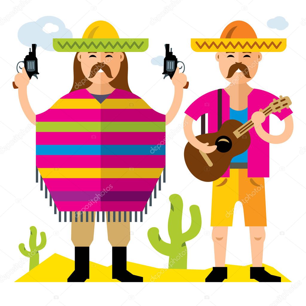 Vector Travel Concept Mexico. Flat style colorful Cartoon illustration.
