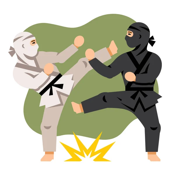 Vector Fight Black and White Ninja. Flat style colorful Cartoon illustration. — Stock Vector