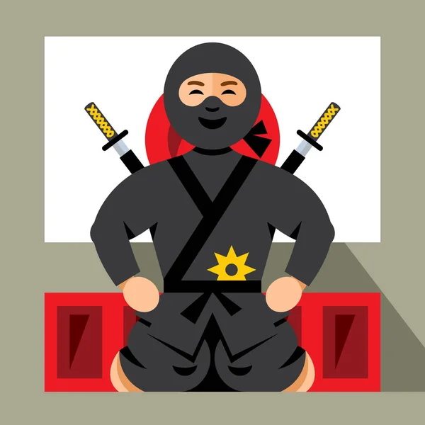 Vector Ninja and dojo. Flat style colorful Cartoon illustration. — Stock Vector