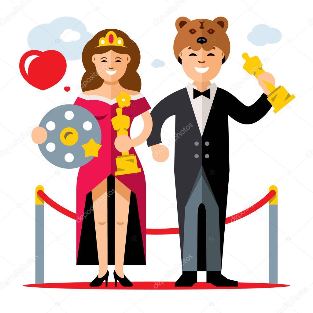 Vector Cinema Award. Best Actor and Actress. Flat style colorful Cartoon illustration.