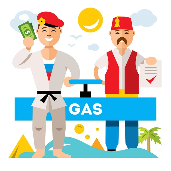 Gasoducto Vector Rusia - Turquía. Estilo plano colorido ilustración de dibujos animados . — Vector de stock