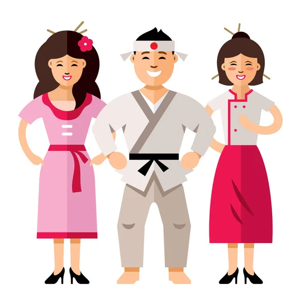 Векторные японцы. Цветная карикатура в плоском стиле — стоковый вектор