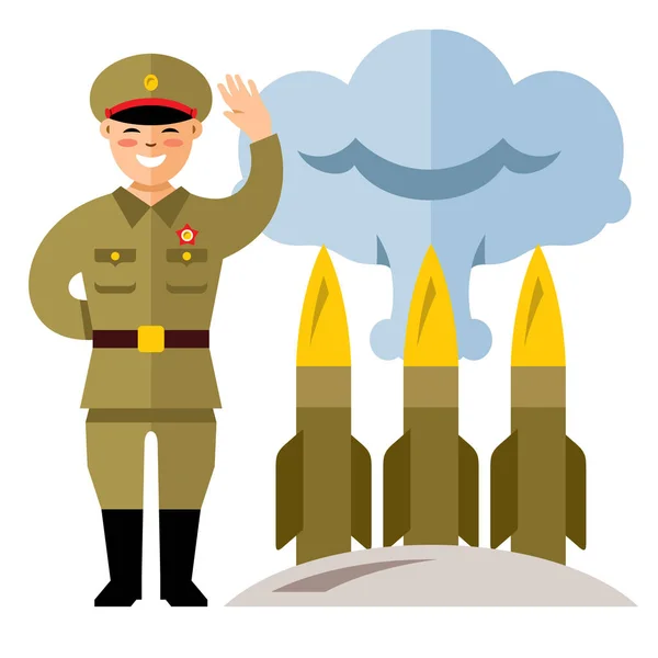 矢量朝鲜导弹系统。平面样式色彩丰富的卡通插画. — 图库矢量图片