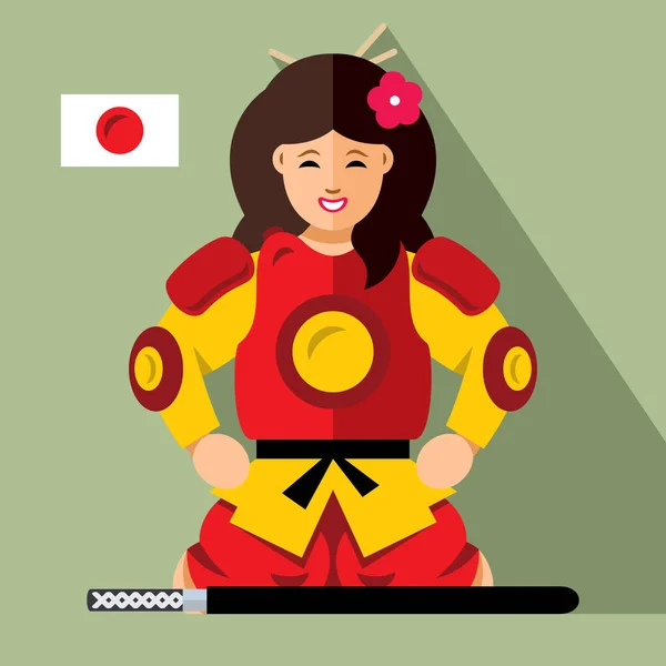 Vector Samurai japan. Flat style colorful Cartoon illustration. — Stock Vector