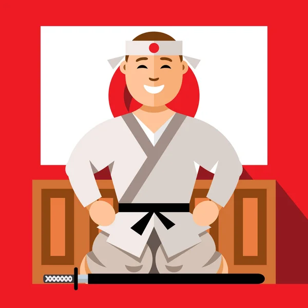 Vector Samurai japón. Estilo plano colorido ilustración de dibujos animados . — Vector de stock